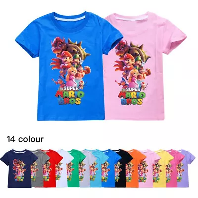 Buy Mario Bros Bowser Peach Boys Girls Casual Short Sleeves Cotton Kids T-shirt Tops • 8.99£