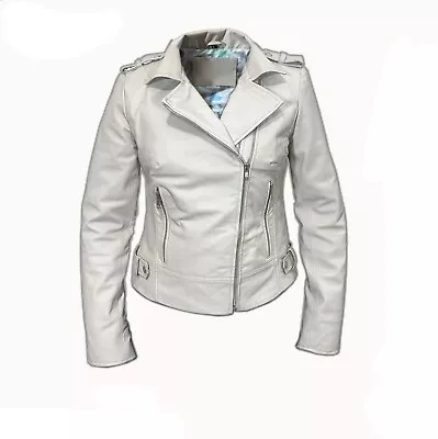 Buy Men’s New OFF WHITE Real Leather Vintage Biker Style Zipped Retro Jacket • 39.99£