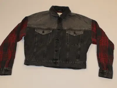 Buy JACK WILLS Denim Jacket Check SleevesLadies Black Size UK 10 (S) (SAMPLE)#REF130 • 24.99£