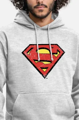 Buy Superman Mens Vintage Shield Logo Hoodie Grey Size Extra Large BRAND NEW • 29.99£