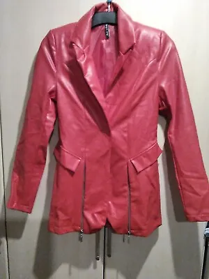 Buy Ladies Leather Look Red Jacket Size 10 New • 5£