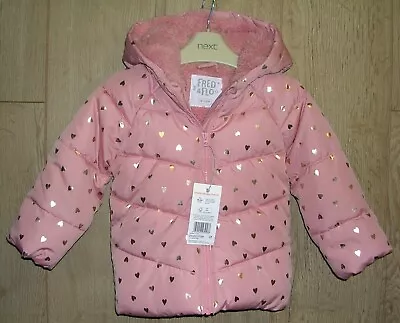 Buy F&F New Bnwt Girls Pink Fleece Lined Hooded Jacket Coat Age 18-24 Months • 10.99£