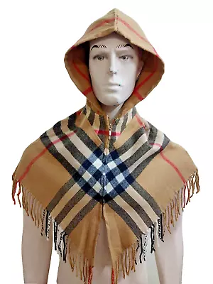 Buy Burberry Poncho Women Medium Size Brown Red Nova Check Lambswool, Made In UK • 84.30£