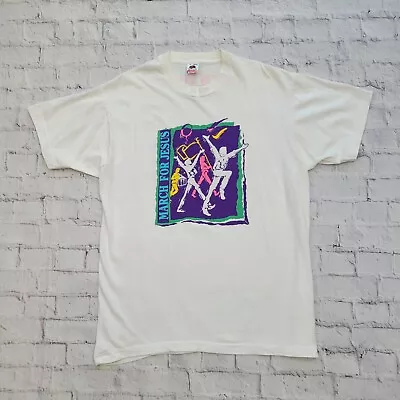 Buy Vintage 1992 Single Stitch March For Jesus Graphic Print White T-Shirt Mens XL • 16£
