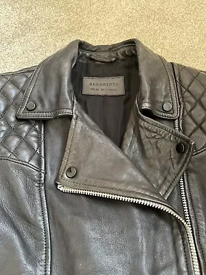 Buy All Saints Black Leather Biker Jacket Size 10 • 99£