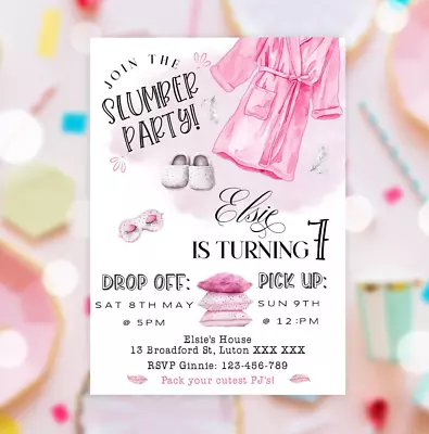 Buy Personalised Pyjama Party Invitation, Girls Sleepover Party Birthday Invite, 514 • 3.99£