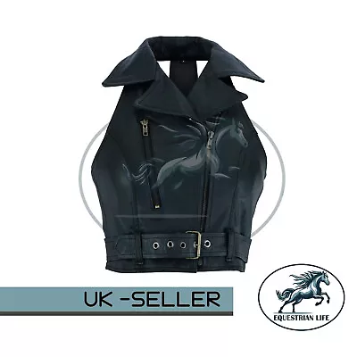 Buy Women's Real Leather Black Waistcoat Gilet Biker Sleeveless Jacket Vintage Top • 27.54£