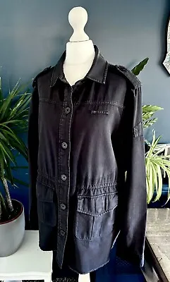 Buy Hush Washed Black Denim Jacket Casual Relaxed Military Style Button Size 10 • 25£