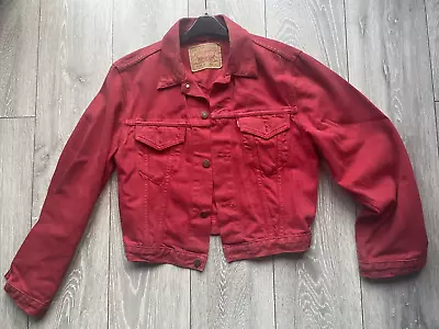 Buy Vintage Levi's Short Red Denim Trucker Jacket Size Small Unisex 1990's • 50£