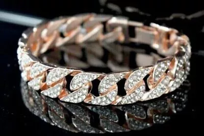 Buy 15 Ct Round Cut Simulated Diamond Men's Cuban Link Bracelet 14K Rose Gold Plated • 142.15£