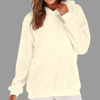 Buy Women Fluffy Fleece Sweatshirt Hoodies Teddy Bear Winter Hooded Jumper Tops Size • 16.19£