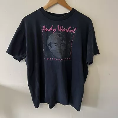 Buy Vintage 80s Andy Warhol A Retrospective Tshirt Black Extra Large XL • 179.95£
