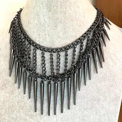 Buy Chunky Necklace Statement Spike Chainmail Black Metal Costume Jewellery • 24£