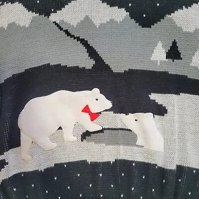 Buy Vtg NUTCRACKER Black Sweater Size 20W Collared Polar Bear Mixed Media Winter • 28.41£
