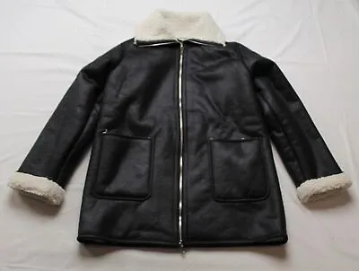 Buy Noisy May Women's Hailey Long Faux Leather Shearling Jacket LV5 Black Medium NWT • 54.95£