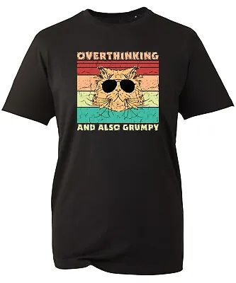 Buy Overthinking And Also Grumpy Cat T-Shirt Funny Vintage Sarcastic Cat Lovers Tops • 10.99£
