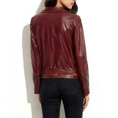 Buy Pure Leather Jacket For Women's Biker Burgundy 100% Lambskin Genuine Handmade • 121.54£