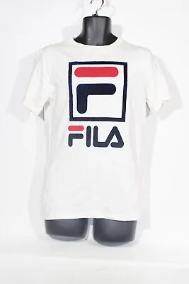 Buy Fila T-Shirt Biella Medium White Big-Spellout Felt Logo Italia Gym Tee Mens • 11.99£