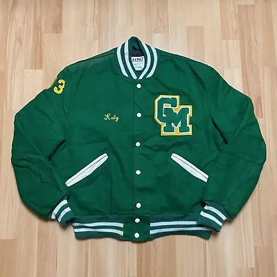 Buy Vintage DeLong Varsity Jacket Size Medium Green Wool USA 80s 90s Bomber Snap • 59.99£