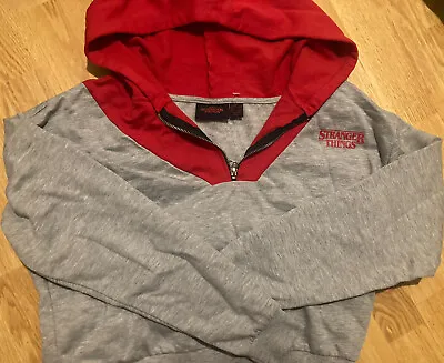 Buy Stranger Things Hoodie Red Grey Netflix XS Size 6-8 Cropped Hooded Zip New Rare • 3.49£