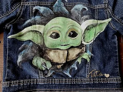 Buy Hand Painted Denim Jean Jacket Inspired By Disney's Star Wars - Baby Yoda • 98.67£