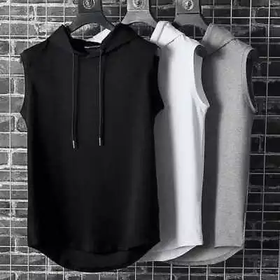 Buy Men Gym Sleeveless Hoodie Vest T-Shirt Tank Top Fitness Sports Muscle Hooded UK • 6.26£