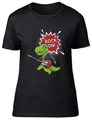 Buy Rock On Womens T-Shirt Dinosaur On Skateboard Ladies Gift Tee • 8.99£