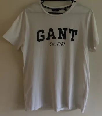Buy Mens Gant Round Neck Short Sleeve T-Shirt.Size L.Large Logo.100% Cotton.PRISTINE • 14£