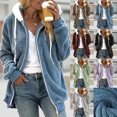 Buy Women Warm Teddy Bear Fluffy Coat Ladies Hooded Fleece Jacket Outwear Plus Size • 10.99£