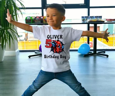 Buy Superhero Birthday, Spiderman Name Age Spiderman T-shirts Birthday Party T-shir • 17.58£