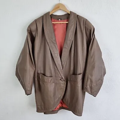 Buy Vintage Kays Leather Jacket Womens UK 18 Brown Overcoat Blazer Casual Retro • 24.95£