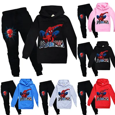Buy Kids Spider-Man Hooded Hoodies Pants Tracksuit Sets Sweatshirt Tops Outfit Set • 10.49£