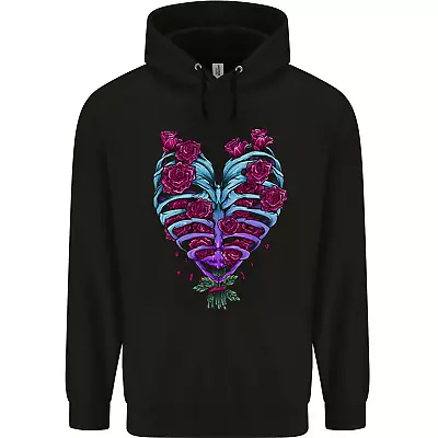 Buy A Gothic Heart With Roses Skull Childrens Kids Hoodie • 17.99£