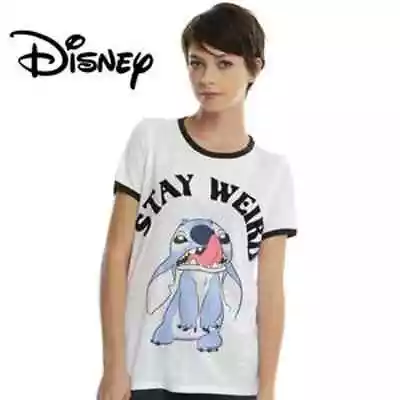 Buy NWT Disney Women's White Lilo And Stitch Stay Weird T Shirt Graphic Print Medium • 12.64£