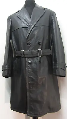 Buy Vintage 50's German Leather Trench Coat Jacket Size M Police Or Military Issue ? • 99£