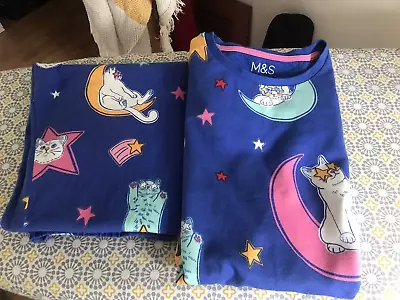 Buy Girls M&s Blue Pyjamas With Cats - 12-13 Yrs • 4.50£