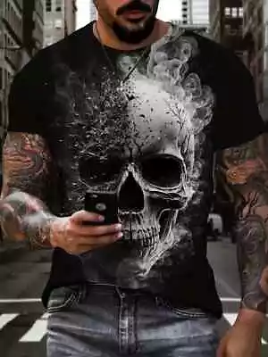 Buy Men's T-shirts 3D Horror Skull Printed Men's Casual T-shirts • 9.95£