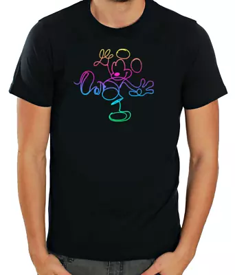Buy Mickey Mouse Neon Effects Drawing W/B Short Sleeve Men T Shirt L802 • 9.98£