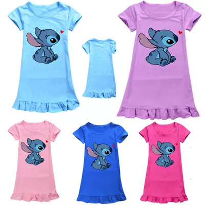 Buy Kids Girls Lilo Stitch Sleepwear Dress Pyjamas Nightdress Nightwear Pjs 2-9Y UK • 5.99£