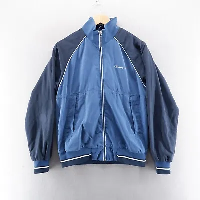 Buy Vintage Champion Mens Jacket Small Blue Logo Full Zip Bomber Cotton Pockets • 18.42£