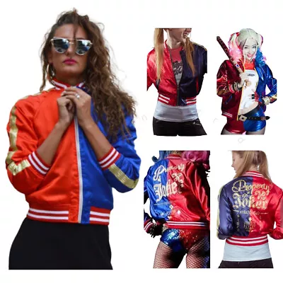 Buy New Ladies Harley Suicide Squad Halloween Cosplay Party Satin Bomber Jacket 8-22 • 22.59£