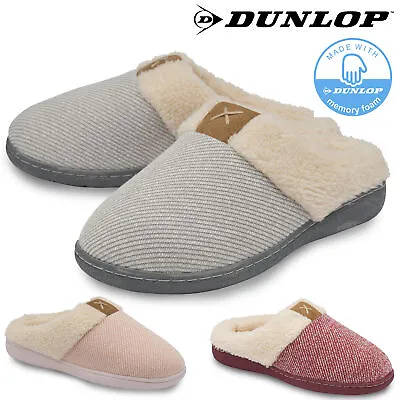 Buy Dunlop Ladies Womens Slippers Slip On Comfy Cozy Mules Memory Foam Sizes 3-8 • 13.49£
