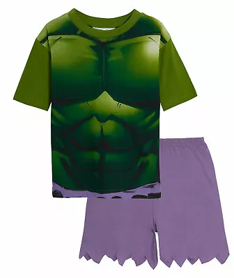 Buy Boys Hulk Dress Up Short Pyjamas Kids Marvel Avengers Novelty Shortie Pjs Set • 8.95£