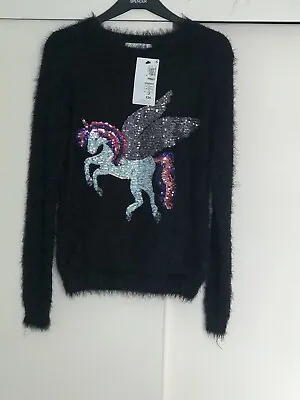Buy M&S Kids Fluffy Sparkly Sequin Unicorn /Pegasus Jumper 13-14 Years. BNWTags • 10£