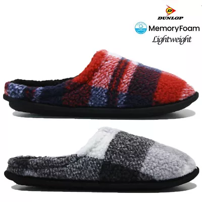 Buy Mens Dunlop Memory Foam Slippers Indoor Mules Lined Warm Cozy Winter Shoes Size • 8.95£