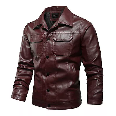 Buy Mens Smart Casual Buttoned Biker Leather Jacket Motorbike Collared Spring Coat • 26.98£