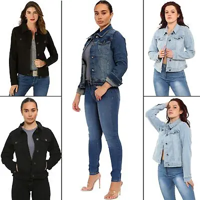 Buy Enzo Womens Denim Stretch Jacket Ladies Classic Button Up Casual Coat UK Sizes • 21.99£