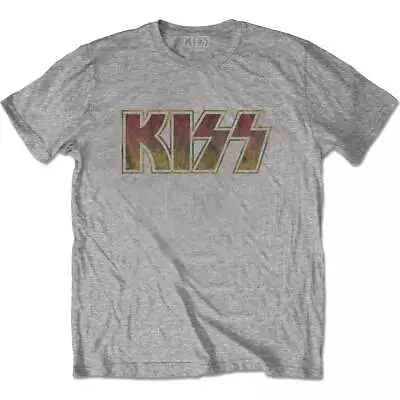 Buy Kiss T-Shirt Grey Official Vintage Distressed Classic Logo Short Sleeve Small • 11.95£