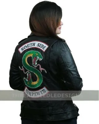 Buy Women Riverdale Southside Serpants Biker Black Motorcycle Leather Jacket • 112.39£