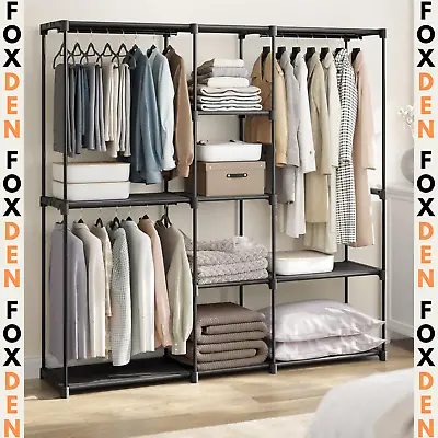 Buy Industrial Open Wardrobe Clothes Rail Rack Bedroom Storage Metal Unit Shelves • 45.49£